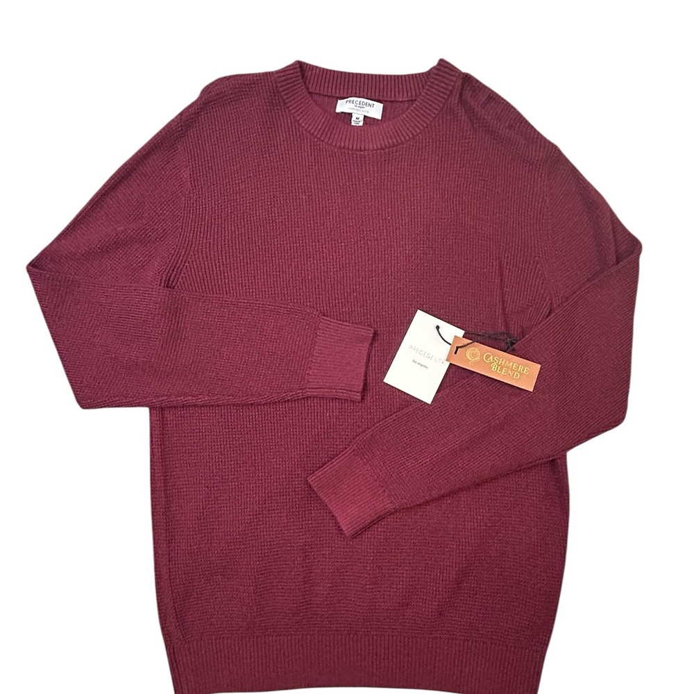 Precedent Men's Burgundy Waffle Knit Cashmere Blend Crewneck Sweater M NWT Berry